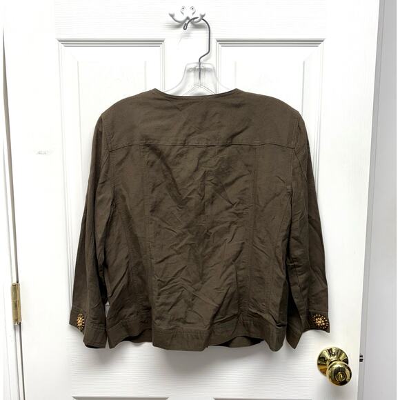 Ruby Rd Jacket, Brown Linen Blend Coat, Lightweight, Bead Snaps, Size 10 - Picture 3 of 6